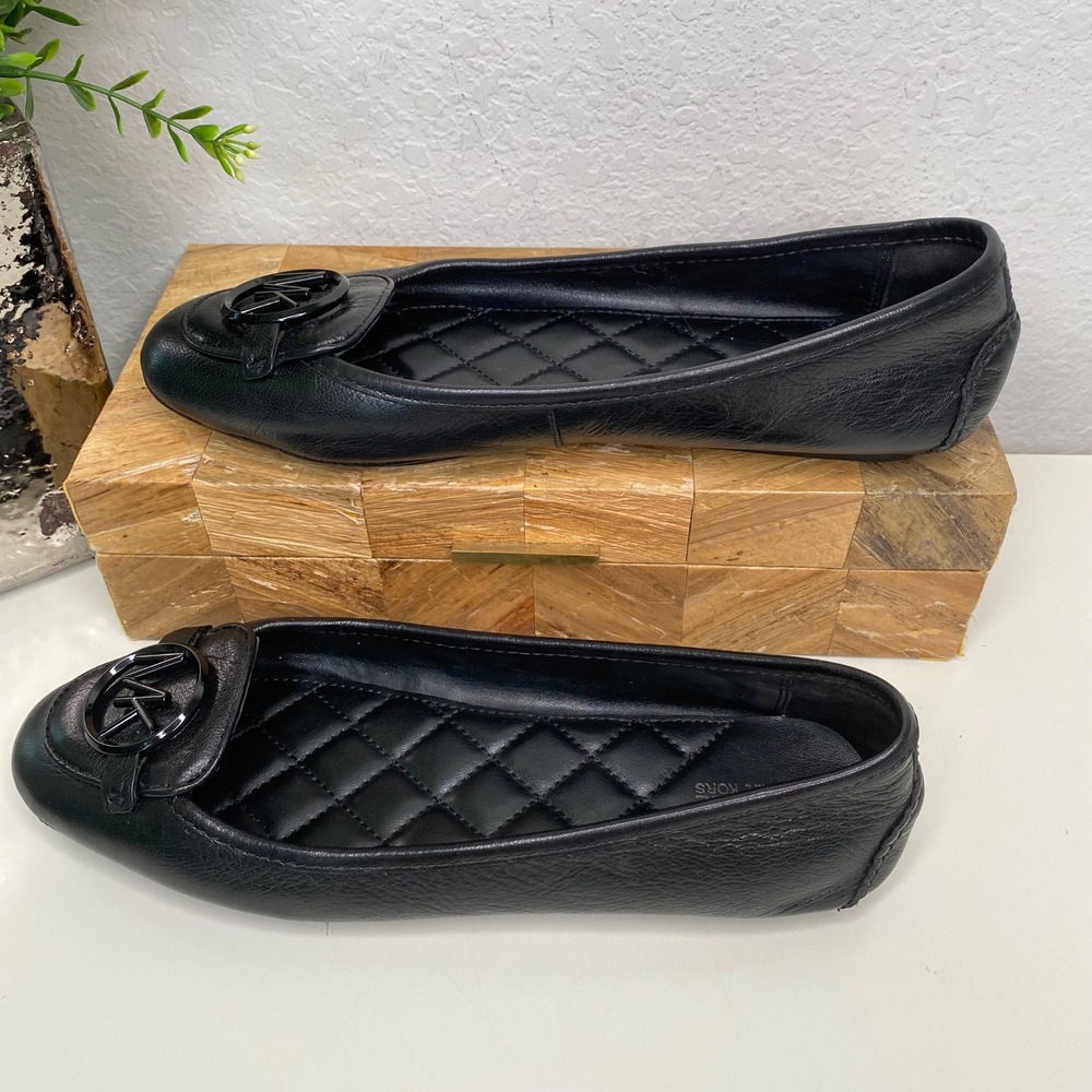 Michael Kors Lillie Black Leather Quilted‎ Ballet Flats with MK Logo Size 7.5 - Picture 3 of 10